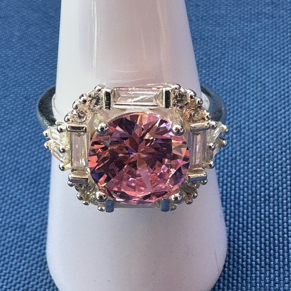 925 Sterling Silver Jewelry - 925 Italy Sterling Silver Elegant Pink Stone Silver Ring Size 8